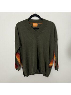 Wispr By Brodie Chevron Rainbow Sweater Size Small Oversized Olive Green